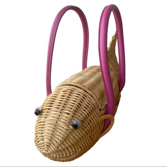 Capelli of New York Handbags - Cappelli of New York Vintage FISH Handmade Wearable Art Pink Lining Straw Purse
